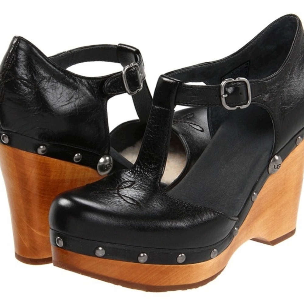 Black Leather Wedge Shoes